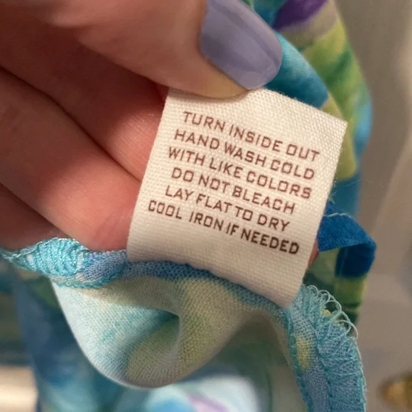 NWOT Blu Pepper L Blue/Green/Purple Palm Pattern Ruffle Dress - Picture 6 of 9